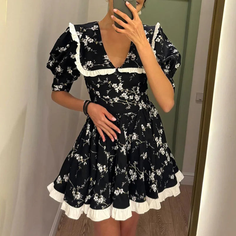 Glorol - Floral Patchwork High Waist Mini Dress
