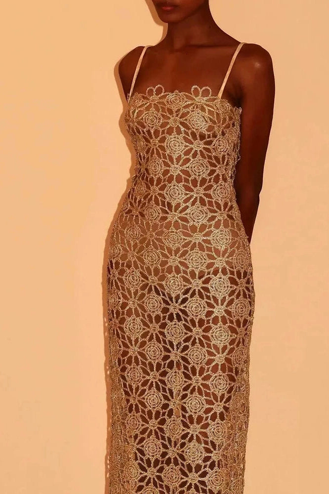 Glorol - Elegant Lace Hollow Out Sleeveless Maxi Dress