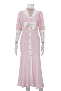 Glorol - Printed V-Neck Patchwork Midi Dress