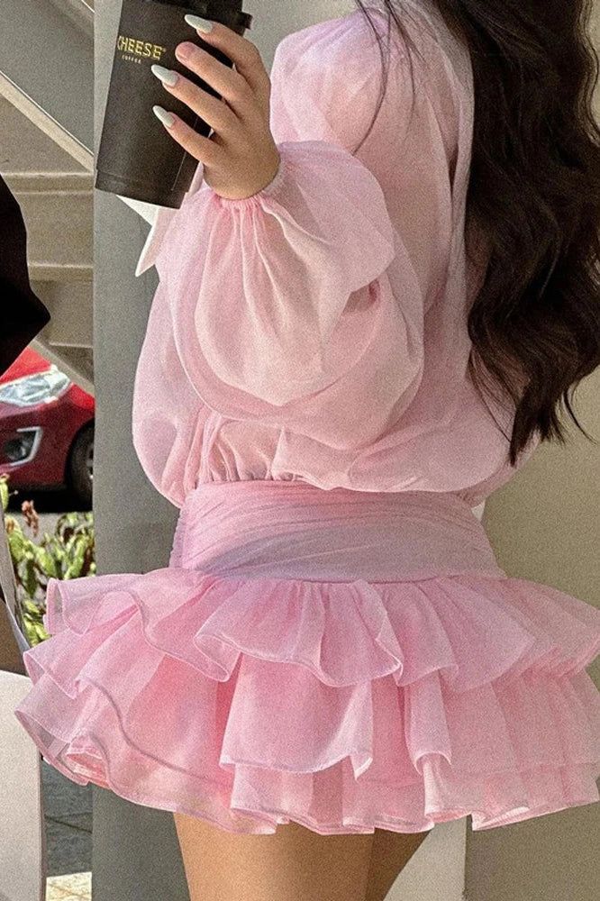 Glorol - Patchwork See-Through Long Sleeve Mini Dress