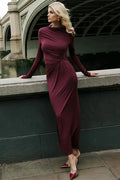 Glorol - Pleated High Waist Slim Maxi Dress
