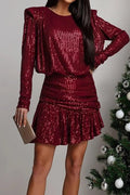 Glorol - Elegant Fit High Waist O-Neck Mini Dress