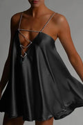 Glorol - Hollow V-Neck A-Line Mini Dress