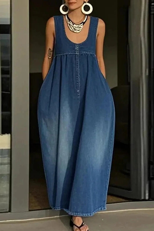 Glorol - Backless U-Collar Sleeveless Loose Maxi Dress