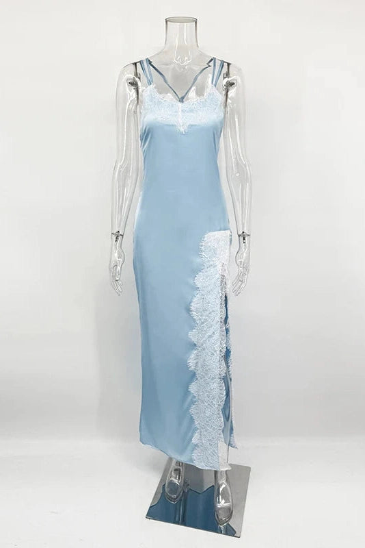 Glorol - Elegant Slit Backless Loose Lace-Up Sleeveless Maxi Dress