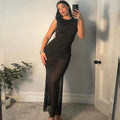 Glorol - Backless See Through Patchwork Maxi Dress