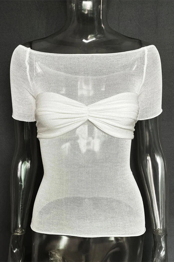 Glorol - Short Sleeve Off-Shoulder See-Through Top