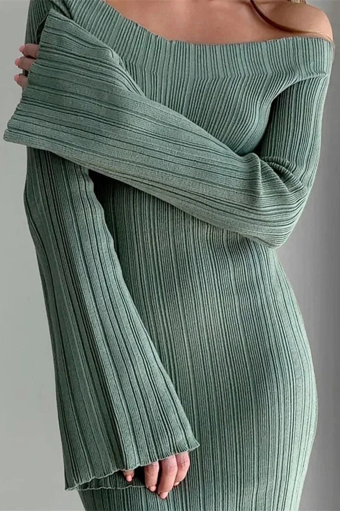 Off-Shoulder High Waist Slim Long Sleeve Maxi Dress