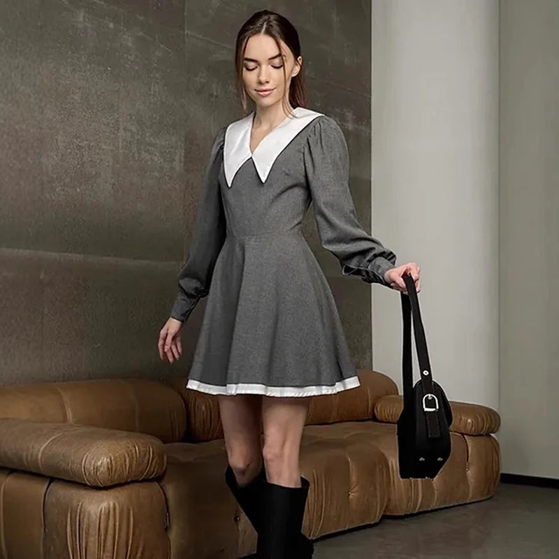 Glorol - Lantern Sleeve High Waist A-Line Mini Dress