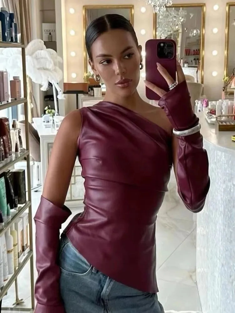Glorol - PU Leather Sleeves Two Piece Slim Top