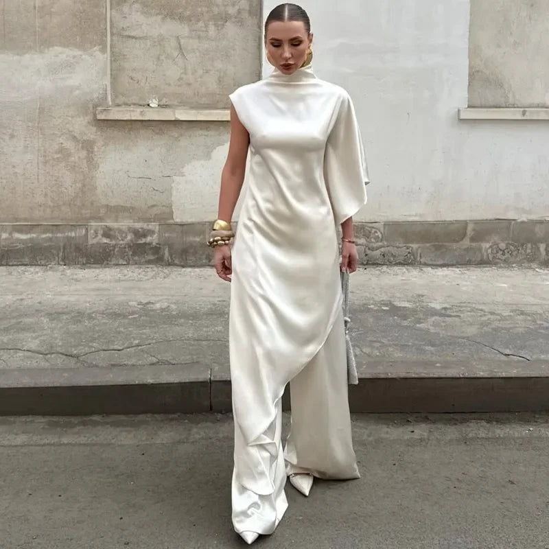 Glorol - One Shoulder Sleeve Loose Irregular Maxi Dress