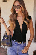 Glorol - Pleated V-Neck Backless Top