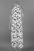 Glorol - Printed Backless Sleeveless Slim Lace-Up Maxi Dress