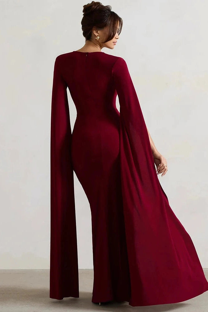 Glorol - Long Cape Sleeve Square Collar Maxi Dress