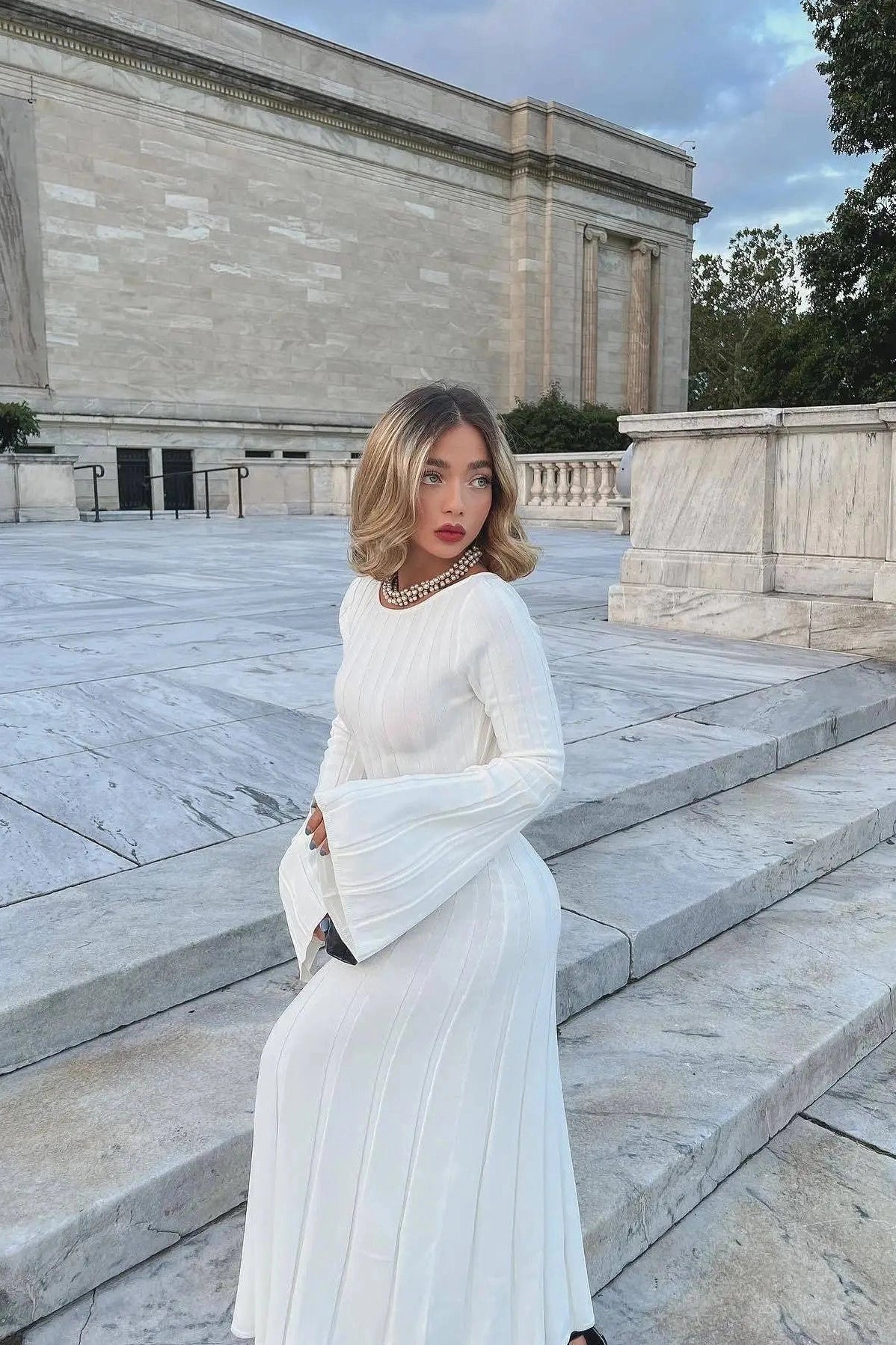 Glorol - Backless Lace-Up Patchwork Slim High Waist Maxi Dress
