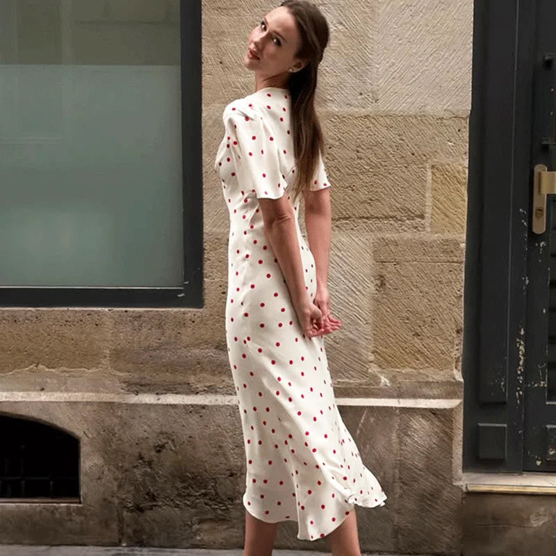 Glorol - Elegant Polka Dot Patchwork Maxi Dress