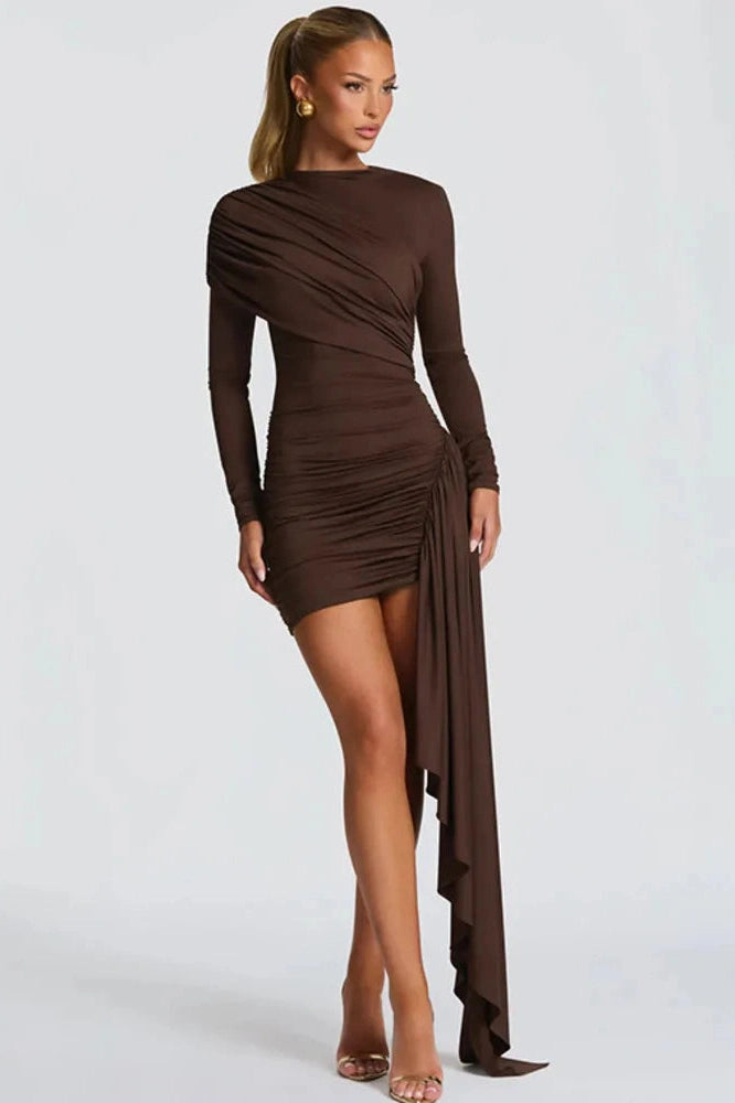 Glorol - Long Sleeve O Neck High Waist Bodycon Mini Dress