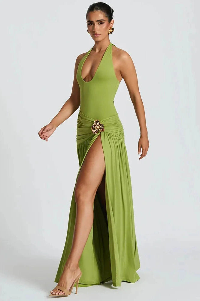 Glorol - Elegant Backless Split Maxi Dress