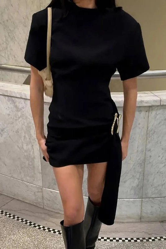 Glorol - Elegant Round Neck Short-Sleeved Mini Dress