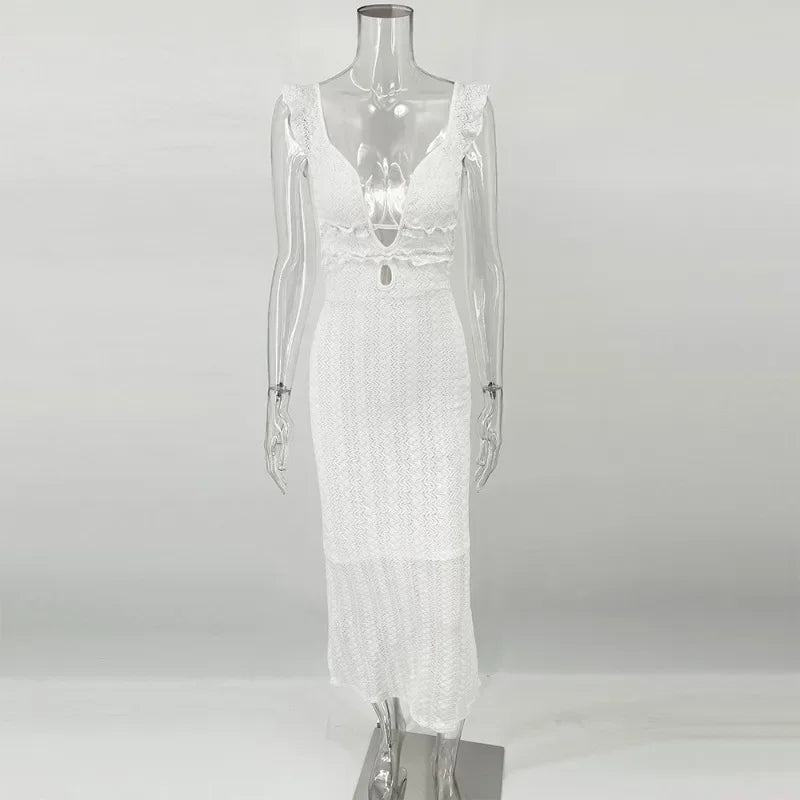 Glorol - Hollow Out Patchwork Backless Sleeveless Maxi Dress