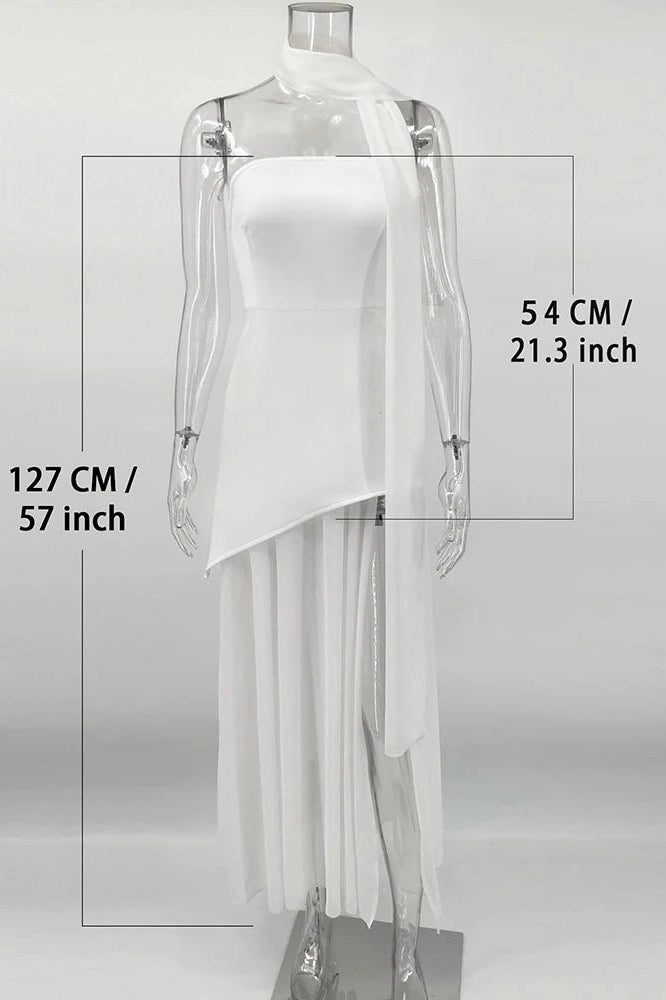 Glorol - Elegant Strapless Slit Sleeveless Mesh Maxi Dress