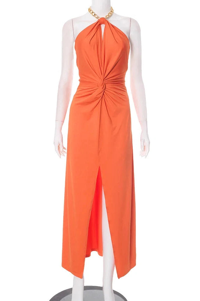 Glorol - Backless Off-Shoulder Sleeveless High Split Maxi Dress