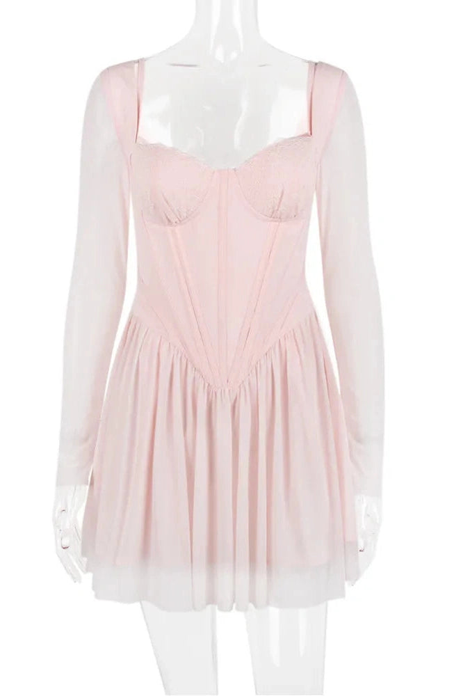 Glorol - Backless Zipper Square Collar Long Sleeve Mini Dress