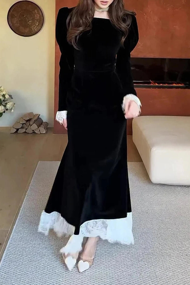 Glorol - Elegant Long Sleeve High Waist Lace Maxi Dress