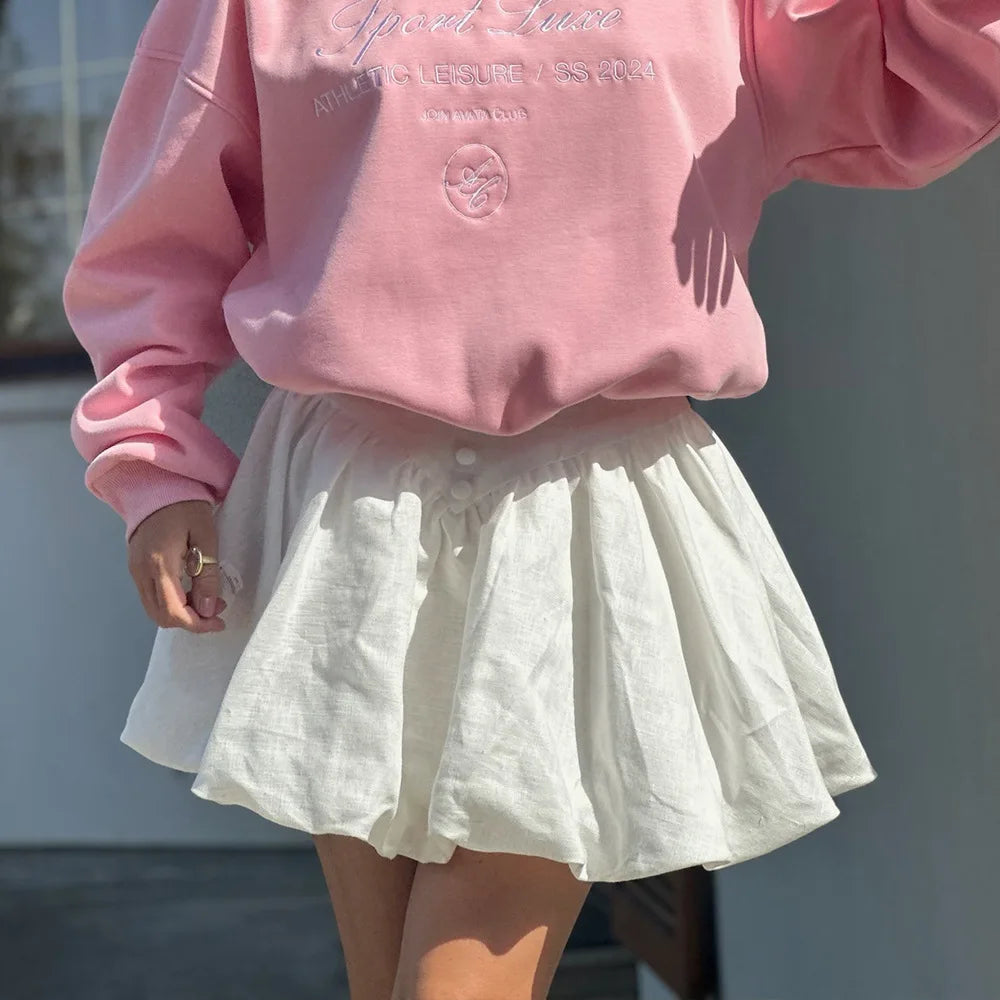 Glorol - Pleated Button-decorated High-waisted Skirt