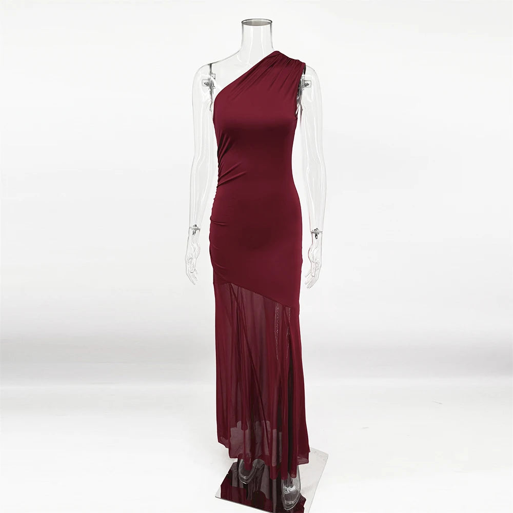 Glorol - Off Shoulder See Through Patchwork Backless Maxi Dress