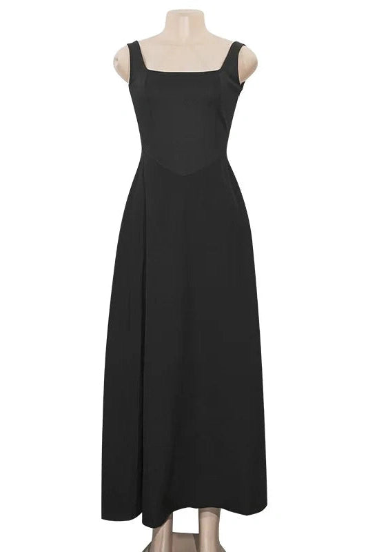 Glorol - Sleeveless Square Collar High Waist A-Line Midi Dress