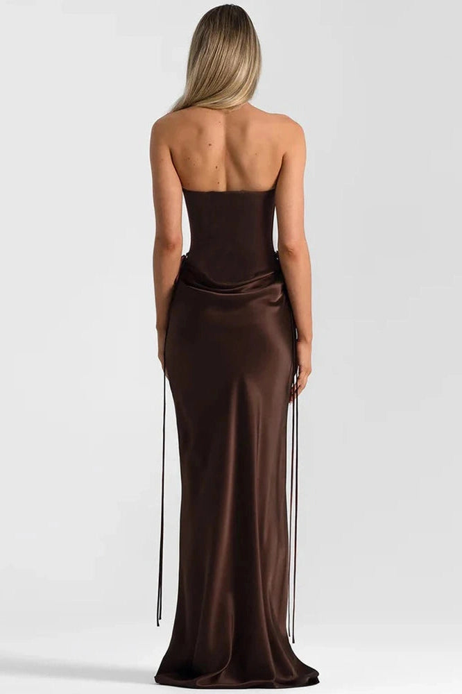Glorol - Off-Shoulder Backless Patchwork Strapless Sleeveless Bodycon Maxi Dress