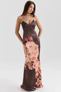 Glorol - Printed Spaghetti Strap Sleeveless Backless Bodycon Maxi Dress