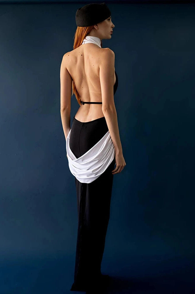 Glorol - Backless Patchwork Off-Shoulder Sleeveless Bodycon Maxi Dress