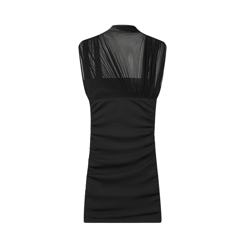 Glorol - See Through Patchwork Sleeveless Mini Dress