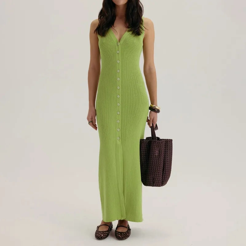 Glorol - Elegant V-Neck Sleeveless Patchwork Maxi Dress
