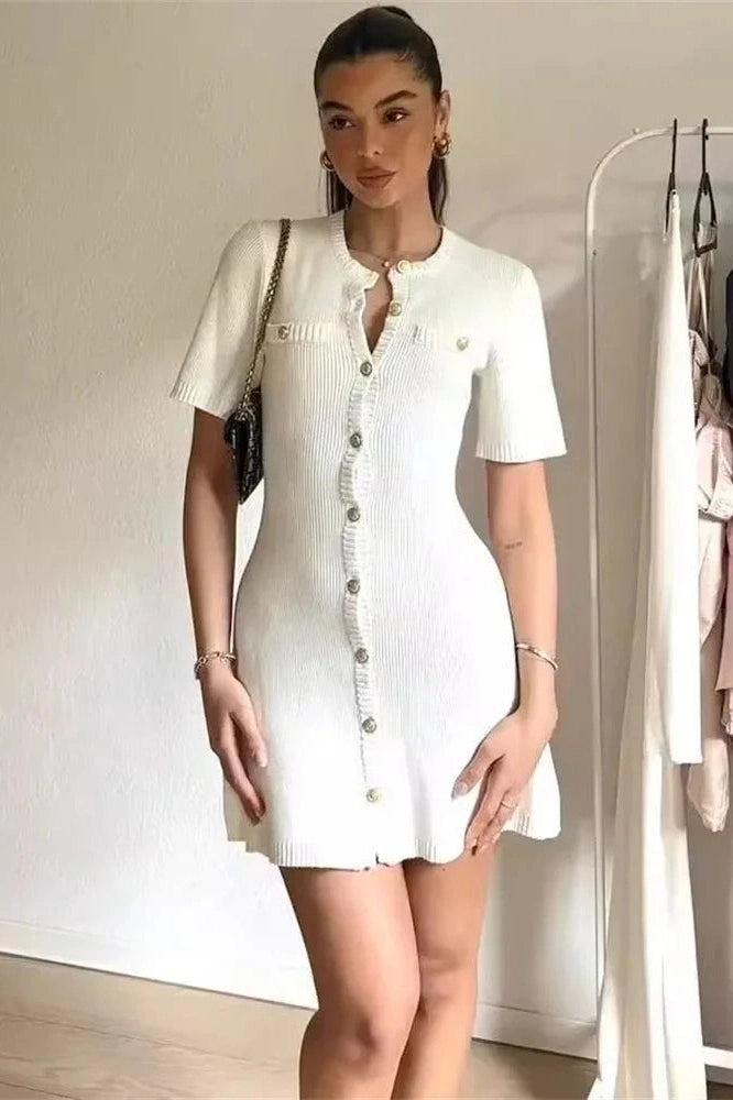 Glorol - Short Sleeve Patchwork Loose Mini Dress