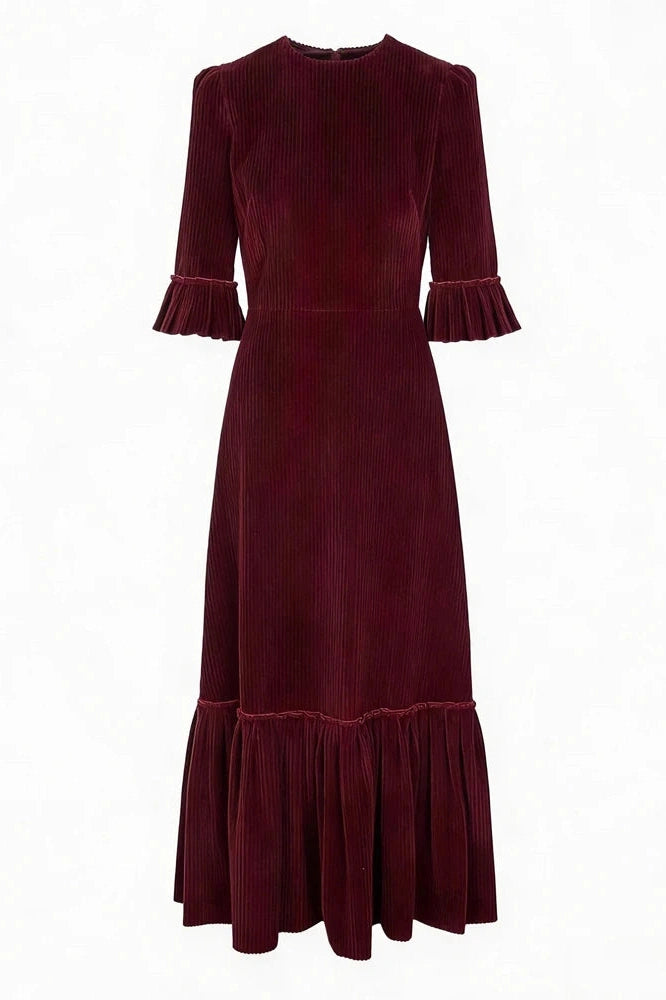 Glorol - Elegant Half Sleeve Pleated High Waist Slim Maxi Dress