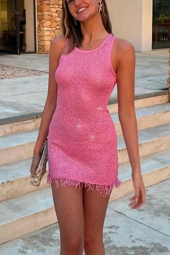 Glorol - See-Through Slim Sleeveless Patchwork Mini Dress