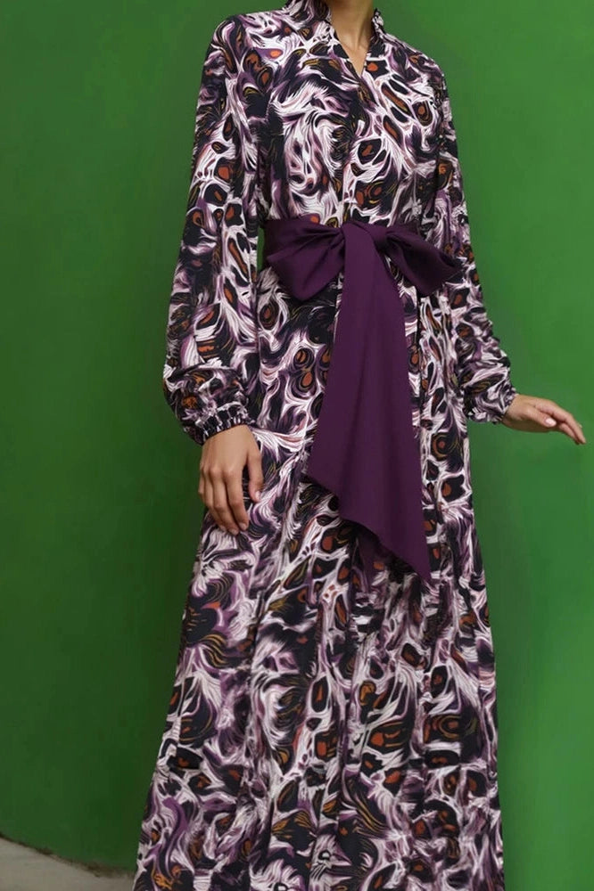 Glorol - Elegant Loose Pleated Long Sleeve Maxi Dress