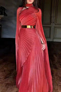 Glorol - Elegant Hollow Out Printed Slit Sleeve High Waist Maxi Dress