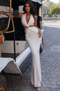 Glorol - Hollow Out Deep V Neck Sleeveless Backless High Waist Bodycon Maxi Dress
