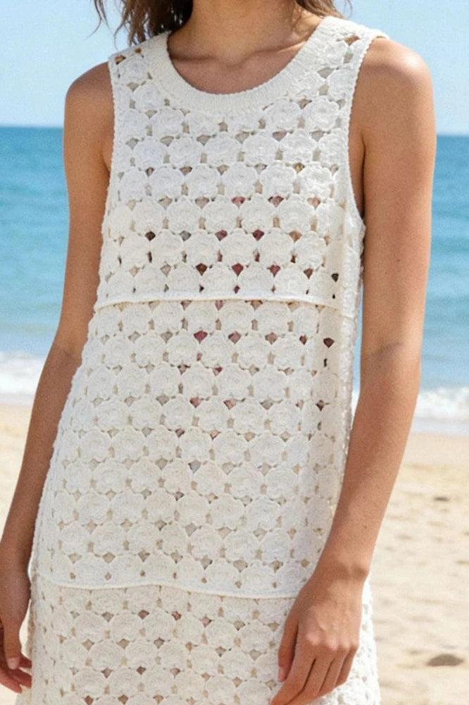 Glorol - Elegant Hollow Out Loose Two Piece O-Neck Mini Dress