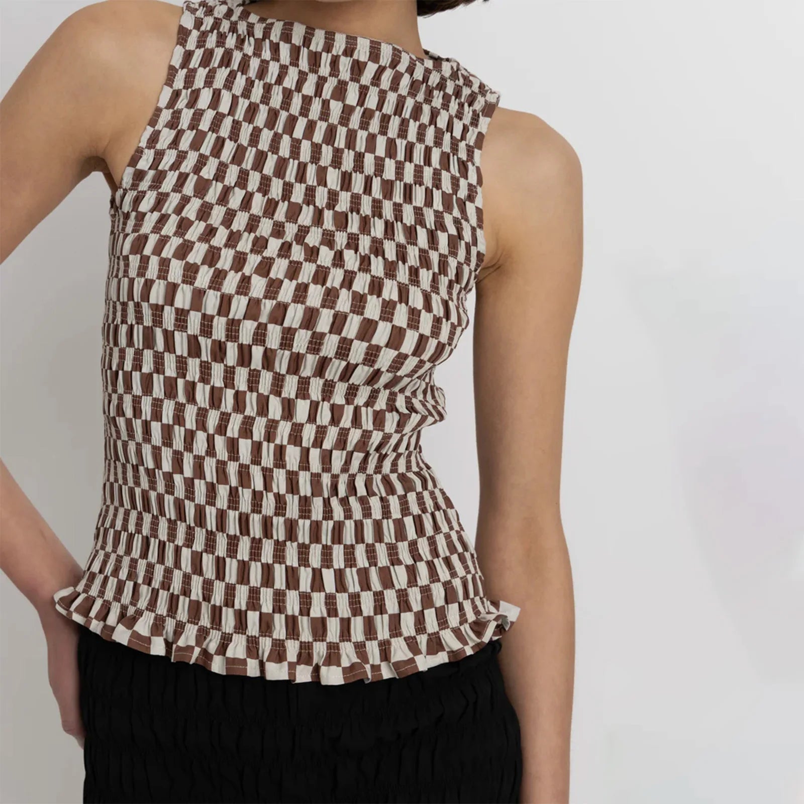 Glorol - Plaid Sleeveless Slim Fit Top
