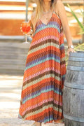 Glorol - Pleated Printed Sleeveless Loose Backless High Waist Maxi Dress