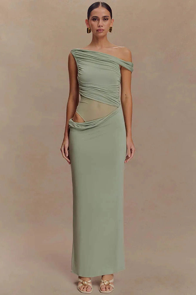 Glorol - One Shoulder Backless Sleeveless Split Maxi Dress