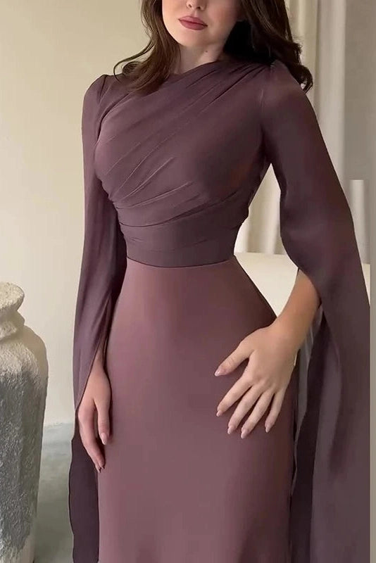 Glorol - Elegant Flare Sleeve Bodycon Slim O Neck Maxi Dress