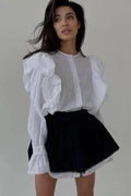 Glorol - Flare Sleeve High Waisted Patchwork Mini Dress