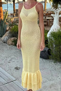 Glorol - Hollow Out Lace-Up High Waist Slim Backless Maxi Dress