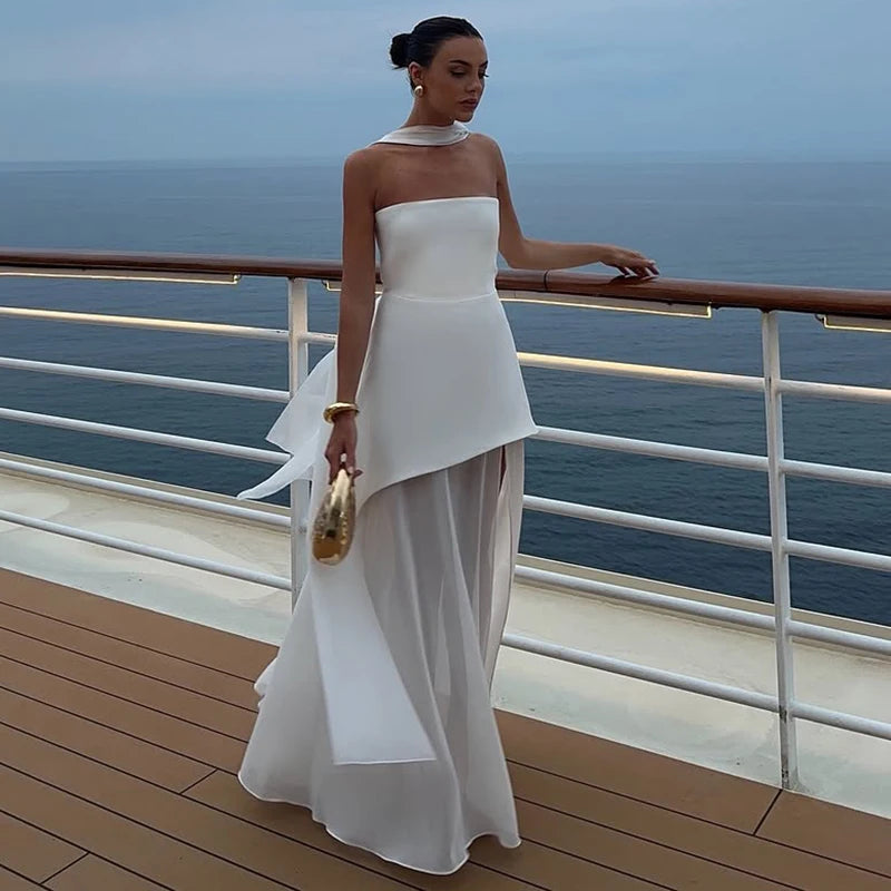 Glorol - Elegant Strapless Sleeveless Maxi Dress